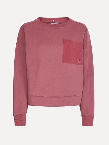 Női Tommy Hilfiger Organic Pamut Crewneck Pulóverek Piros | HU 395ILH